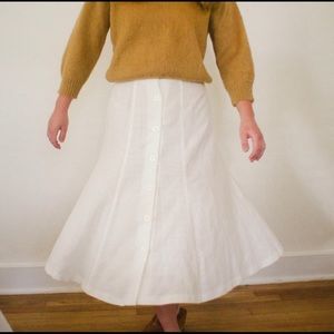 VINTAGE LINEN BLEND WHITE BUTTON SKIRT
